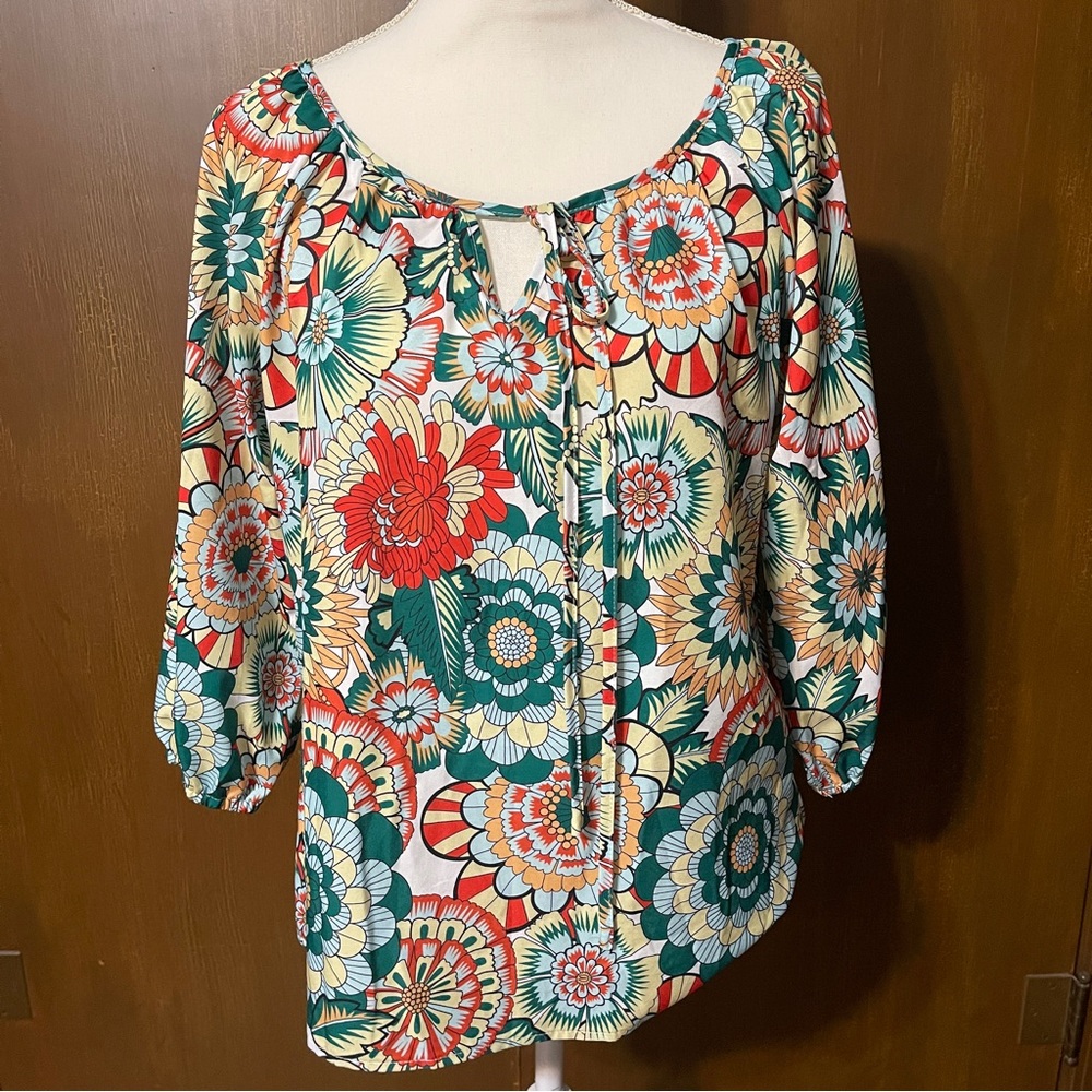SHEIN Floral Print Blouse - Red, Green, Cream
